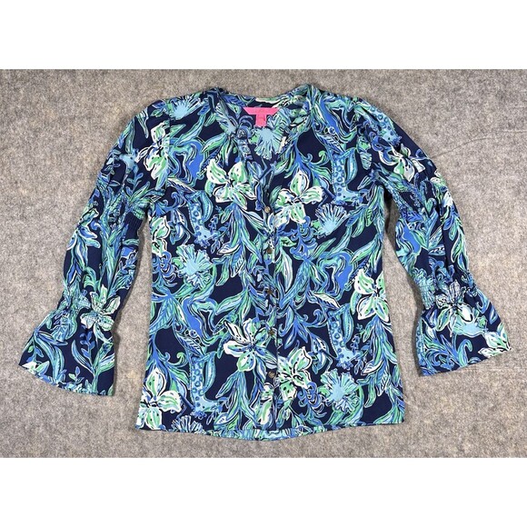 Lilly Pulitzer Maritza Top Women’s XXS Take It Or Leaf It Blouse Button Up READ - Picture 1 of 8